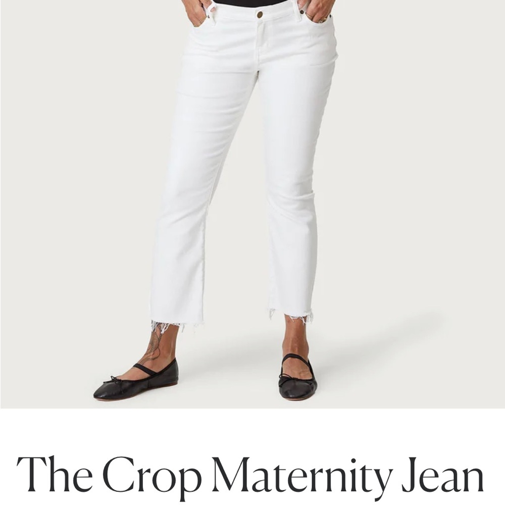 Hatch Maternity Cropped White Jeans